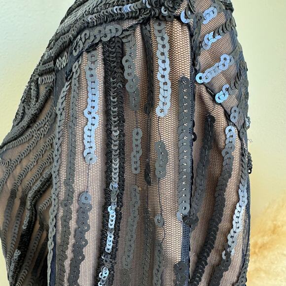 Dress The Population Navy Sequin Long Sleeve Bodycon Mini Cocktail Dress Medium - Picture 12 of 13